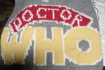 Intarsia knit Doctor Who logo