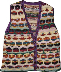 Kaffe Fassett persian poppy waistcoat knit by Sarah Bradberry