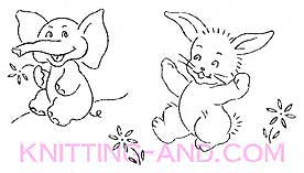 Bunny rabbit and elephant embroidery pattern