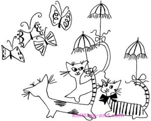 Butterflies and cats with parasols