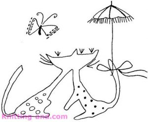 Butterflies and cats with parasols