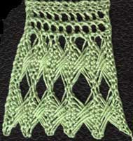 Knitted lace edging with crossed stitches