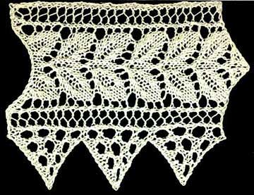 Knitted rose leaf edging with triangular lace border