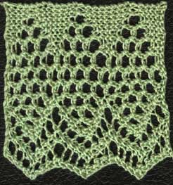 Knitted lace border with openwork teardrops and zig-zag edging