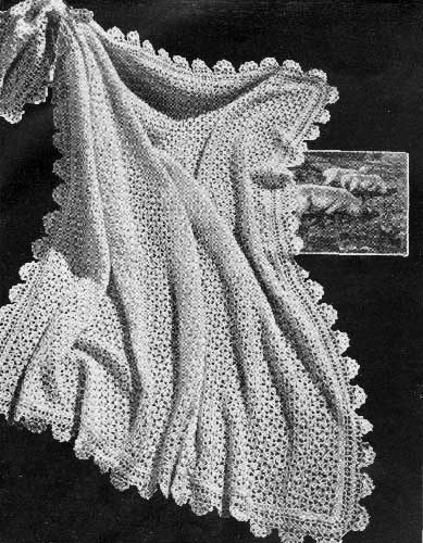 crochet lace baby shawl with scalloped border