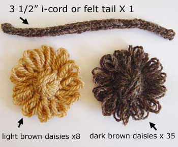 I-cord tail, light and dark brown flower loom motifs