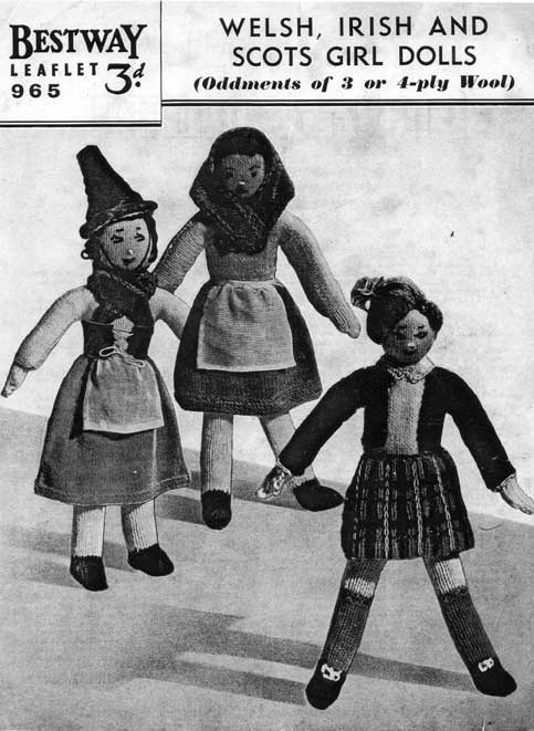 Vintage knitting pattern of Irish, Welsh and Scotts dolls