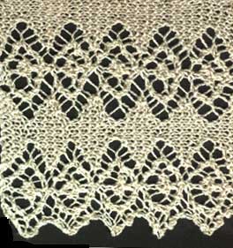 Knitted lace edging with openwork diamonds