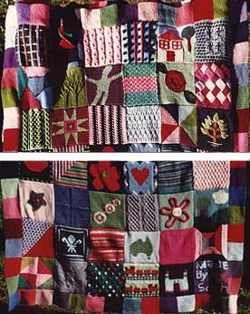 Knitted samler blanket made of various squares