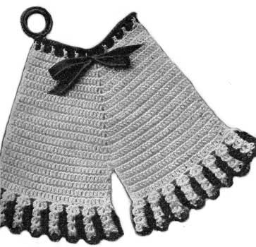 Potholder in the shape of a pair of vintage bloomers