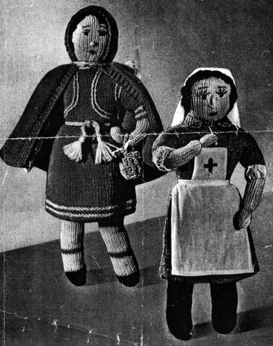 Vintage knitting pattern for little red riding hood and nurse dolls