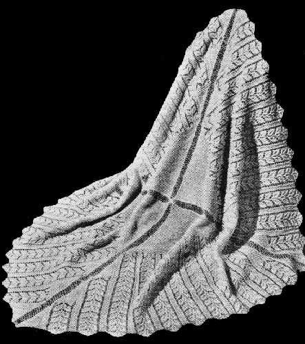 Knitted lace baby shawl with rose leaf lace pattern