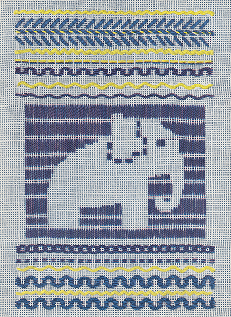 Darned elephant in running stitch