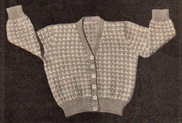 V-neck baby cardigan with long sleeves and coloured patterning