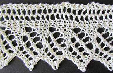 Pointed lace edge with eyelet diamonds knit from a Victorian era knitting pattern.