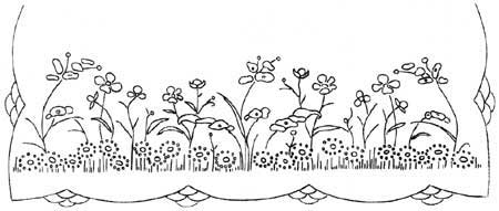 Embroidery pattern with flowers and fancy scalloped border