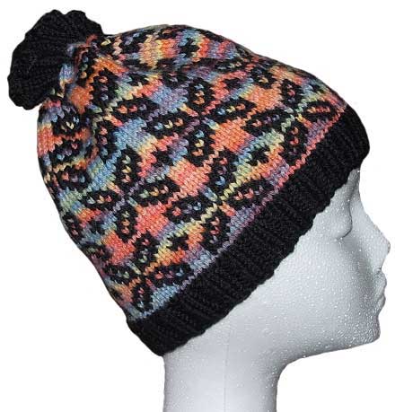 Stranded knitted hat with drawstring top