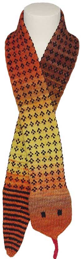 Fairisle novelty scarf that looks like a snake with free knitting pattern