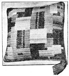 Crochet cushion in mid century modern design
