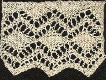 Knitted lace edging with diamond pattern
