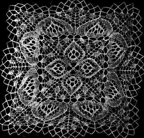 Closeup of the vintage lace knit doily made from motifs