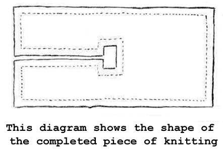 Diagram showing the finished shape of the summer dresing jacket knitting pattern