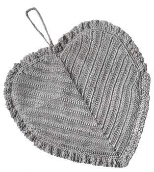 Heart shaped potholder with frilled edging