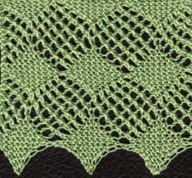 Knitted lace edging with diamond pattern