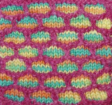 Slip stitch or mosaic knitting with variegated yarn