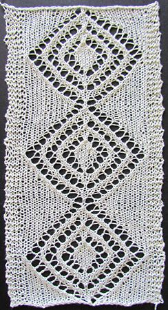 Large diamond lace insertion knit from a Victorian era knitting pattern