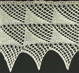 Wide knitted lace edging with openwork triangle design