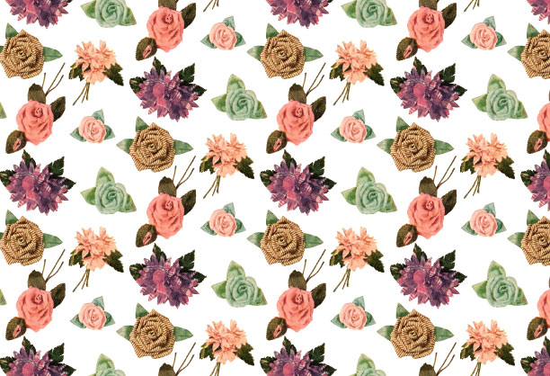 Vintage fabric flowers in a repeatable pattern for use with Adobe Illustrator