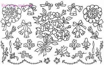 Embroidery pattern with wedding bouquet and flowers