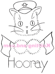 Hooray cat. World War 2 embroidery pattern.