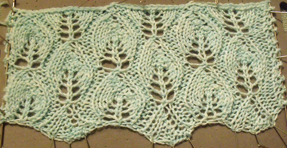 Knitted swatch with leaf pattern