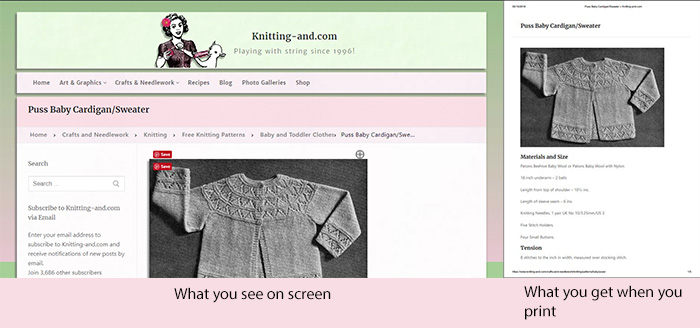 The difference between the on screen and print versions of Knitting-and.com