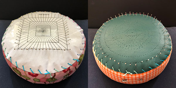 Make your own Teneriffe lace pillows. With a paper top on the left, and a leather top on the right. 
The pillow on the right is a copy of the Koppo Cushion from 1955.