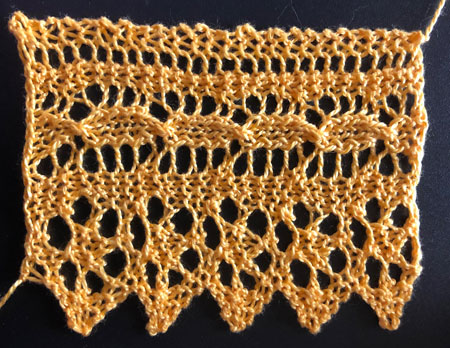 Five repeats of narracoorte lace knitted edging.