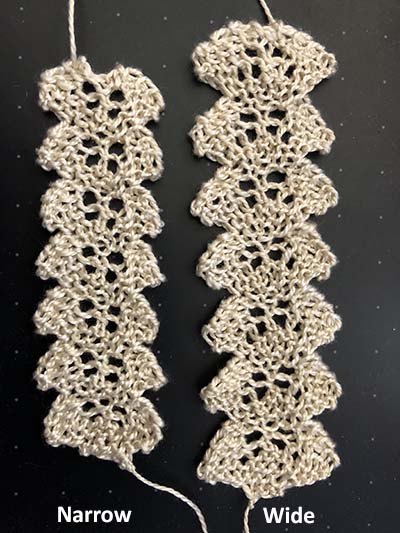 Two knitted braids with points on either side.