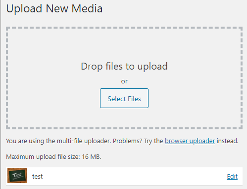 Wordpress media uploader after uploading a new image.